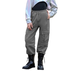 Perfashion Cargo Pants Girls Grey Sweatpants Kids Dance Clothes for Teen Girls Parachute Pants Size 12-13 Y2k