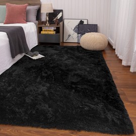 Keeko Premium Fluffy Area Rugs for Living Room Bedrooms, 3x5 Feet Black Washable Bedroom Area Rug Entryway Rugs High Pile Extra Soft and Cute Room Decor Indoor Nursery Rug for Girls Kids Room