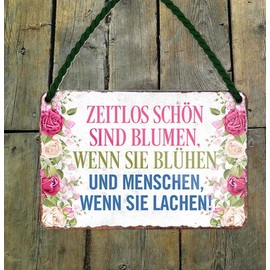 schilderkreis24 Tin Sign Funny Saying "Zeitlos Schön sind Blumen" Decorative Sign Gift Idea Retro Gift Birthday Christmas for Garden Patio Balcony Kitchen Gardener 18 x 12 cm