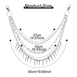 Chain For Pants, Mabor Layered Pants Chain Silver Goth Biker Wallet Chains Punk Rivet Tassel Jeans Accessories for Women and Men(1 Pcs)