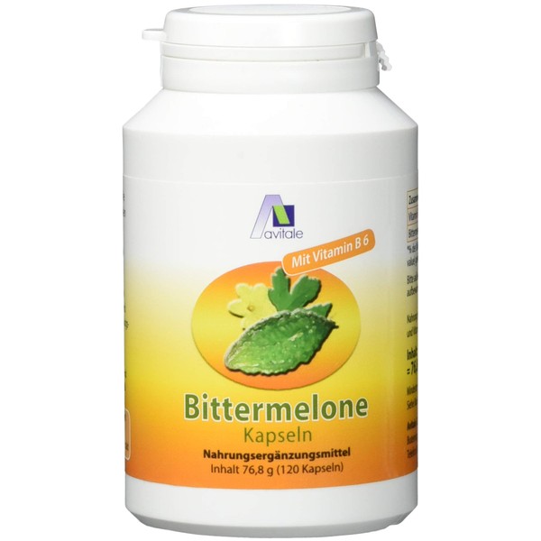 Avitale Bittermelon capsules with standardised fruit extract of bitter melon (Momordica Charantia) and vitamin B6 for normal homocysteine levels, 120 capsules