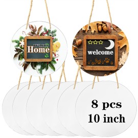 8 pcs Metal Sublimation Door Hanger Blanks,10 inch Round Unfinished Sign Blank,Sublimation Door Decorations Hanging,Sublimation Ornament Blanks,Door Decor Sublimation Metal Sign Blanks