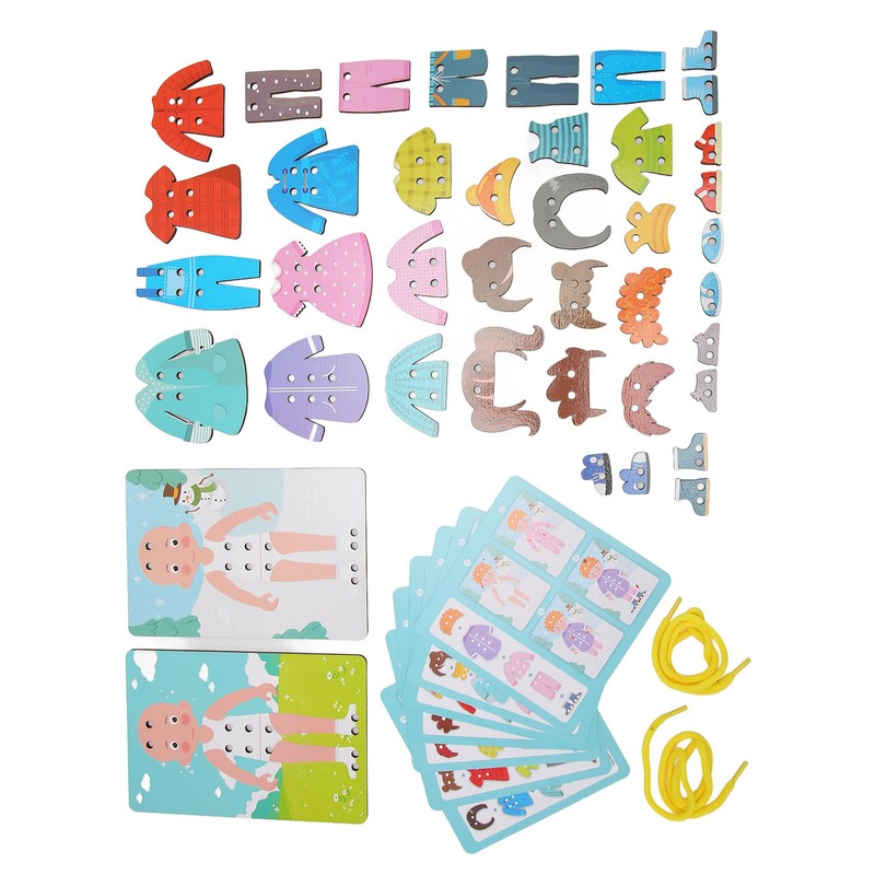 Wooden Lacing Threading Toys Clear Patterns Educational Wood Threading Panel