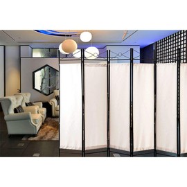 Legacy Decor 6 Panel Metal and Woven Fabric Room Divider with Two Way Hinges White Color