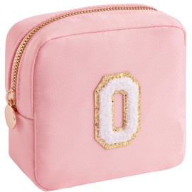 HBselect A-Z - Bolsa de maquillaje, bolsa de viaje, bolsas de aseo lindo organizador de maquillaje, bolsas de nailon con cierre, bolsa de almacenamiento de cosméticos, bolsas de maquillaje mini (rosa O), Rosado, O