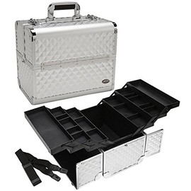 Makeup Train Case 13.5" Aluminum Professional Cosmetic Organizer Box with Adjustable Dividers (Silver)