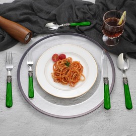 CATHYLIN 20 pieces 18/10 Stainless Steel Silverware Sets With Deep Green Handle,Vintage Cutlery Sets,Sliverware set Service for 4,Dishware Safe (20, Deep Green)