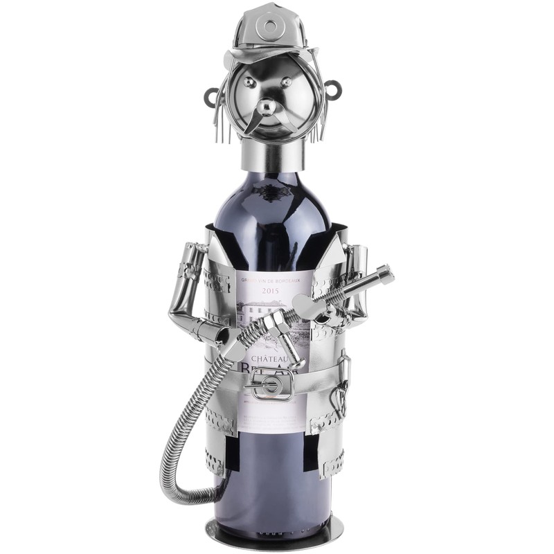 BRUBAKER Flaschenhalter Feuerwehrmann Metall Skulptur mit Geschenkkarte