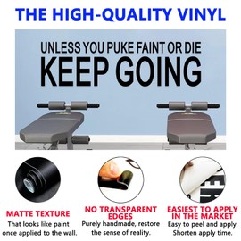 SEATUNE Large Gym Quotes Wall Stickers - Inspirational Wall Decals - Bedroom Home Gym Garage Vinyl Art Wall Decor - Unless You Puke Faint or Die Keep Going 35"X9.8"