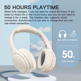iKF-K2 Noise Reduction Dual Device Wireless/Wired Headset Stereo, Soft Memory Earmuff Low Delay Game Mode Headset Auxiliary Audio Cable is Lightweight, Foldable and Portable（Offwhite）
