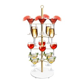 Gohapins champagne tower,4 Tier-16 Holders Metal Cocktail Tree Stand for Parties,Gold Wine Glass Stand for Drinks,Cocktails, Martini, Margarita Cups at Weddings,Bridal Parties & Events