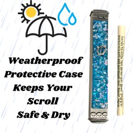 Sparkling Art Glass Mezuzah - Easy Mount Indoor or Outdoor - Weatherproof Metal Case - Gift Box and Non-Kosher Scroll Included - Hand Made in USA - Guaranteed for Life! (Sky)