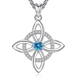 CELESTIA Nudo de Bruja Plata 925 Original Witches Knot Necklaces for Women Cubic Zirconia Jewelry - 20''+2'' Extender Box Chain, Sterling Silver, Cubic Zirconia