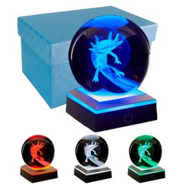 3.15 Inch Axolotl Crystal Ball Lamp - 3D Night Light With LED Colorful Lighting Touch Base, Model Lamp for Home Room Decor, Gift Box Packaging (Axolotl B)
