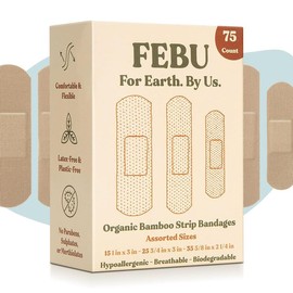 FEBU Eco-Friendly Organic Bamboo Fabric Bandages | PFAS Free Flexible Fabric Bandages | Latex Free Bandages | Natural Hypoallergenic Bandages for Scrapes, Cuts & First Aid | Healthcare Kit - Size: Finger & Knuckle - 30ct