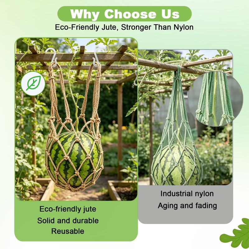 10 Packs Jute Melon Hammocks for Trellis, Watermelon Holder for