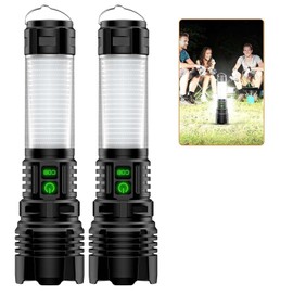 Rechargeable Camping Lanterns Flashlight High Lumens- 2000 Meters Long Beam Super Bright LED Flashlight, Waterproof Camping Tent Lights 5 Modes, Zoomable Camp Flashlight Lantern 2pcs