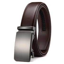CHAOREN Buckley Automatic Belt Men's Leather Belt Ratchet Automatic Buckle for Men Business Suit 35 mm Wide Belt Without Holes Size Adjustable, Black copper buckle - dark brown, Waist 90-100 cm (total