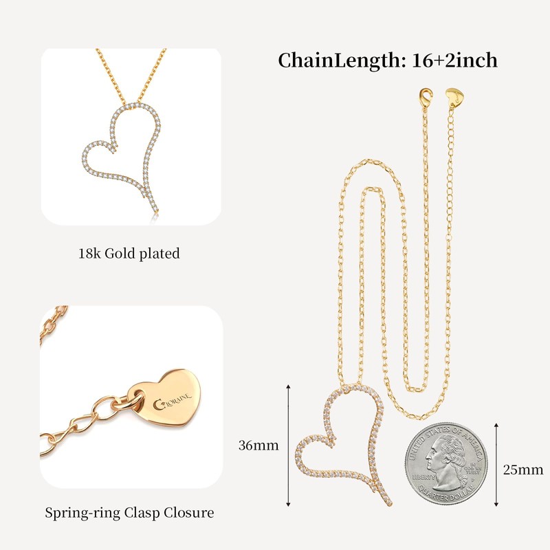 Open Heart Necklace, Dainty Gold Plated Pendant Gift for Her