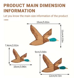 3 PCS Mallard Duck Wall Decor, Wooden Ducks Wall Art Signs, Rustic Flying Birds Carved for Home Living Room Bedroom Office Decorations