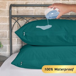 Kingrest Waterproof & Noiseless Pillow Protector (King, Pack of 4, Teal), Breathable Pillow Covers with Zipper, Machine Washable Pillow Encasment