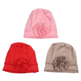 3PCS Women Turban Flower Caps Pure Color Vintage Soft Floral Headscarf Elastic Headwrap Hat for Work Running Shopping