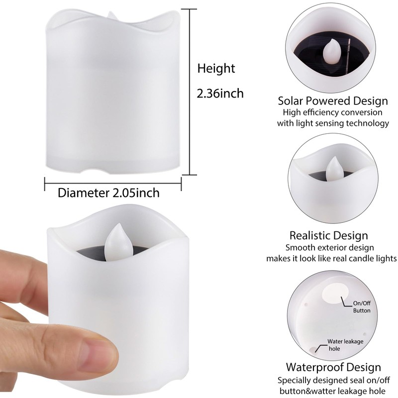 Solar Candles Outdoor Waterproof, 4pcs Rechargeable Dusk to Dawn Little