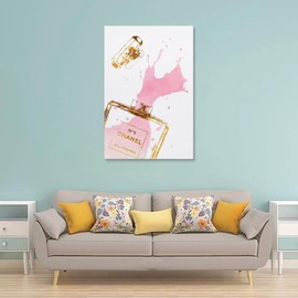 WEboL Fashion Perfume Bottle Gold & Pink Splash Decorative Painting Canvas Wall Art Picture Print Modern Family Bedroom Decor 16x24inch(40x60cm), style-2