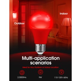 LOHAS Red LED Light Bulbs, A19 9W (60W Equivalent) Valentine's Day Red Colored Light Bulb Indoor, E26 Base, for Porch, Thanksgiving Day New Year Home Lighting, Wedding Party Bar Decor, Non-Dim, 8 Pack