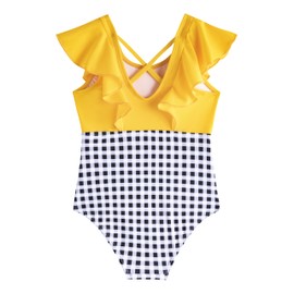 LIZENS Girls One Piece Swimsuit with Bright Colors Kids Swimwear Ruffle Swimsuit Beachwear(LG109-1,10-12T) Yellow