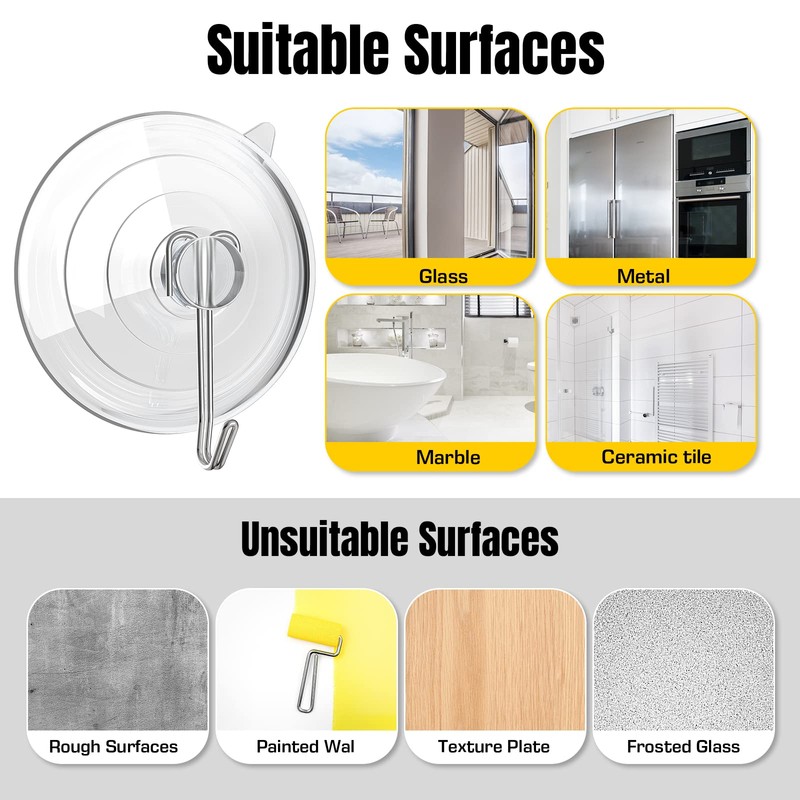 Hangerspace Suction Cup Hooks, Upgrade 2.5 Inches Clear PVC Suction