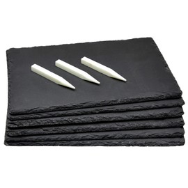 Juvale Set of 6 Black Slate Charcuterie Boards with Chalk, Individual Stone Plates for Cheese, Meat, Appetizers (8 x 11.8 In)