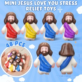 Halloscume 24 Pcs 48 Pack Little Jesus Figures Slow Rising Toys Christian Rubber Figures Bulk Mini Jesus Love You Stress Relief Toys for Sunday School Vbs Religious Stuffers Fillers Gifts