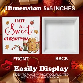 Farmhouse Christmas Wooden Block Sign - Gingerbread Decor for Table or Shelf - 5 x 5 Inch