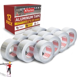 XFasten Aluminum Foil Tape for Ductwork 2 Inch x 55 Yards 12-Pack (1980 Feet) 3.6mil Aluminum Tape for Ductwork Heavy Duty Dryer Vent Tape Foil and Seal HVAC Tape for Ducts, High Temp HVAC Duct Tape