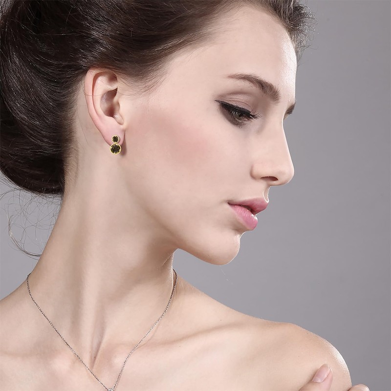 Gem Stone King 14K Yellow Gold Brown Smoky Quartz Earrings