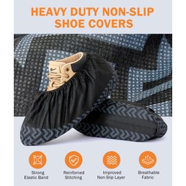 Recycable Shoe Covers Disposable Non-Slip for Indoors - 100Pack(50 Pairs) Thick Breathable Cloth Boot Covers, Large size Protector Covers Fits Up To 10 US Men and 11 US Women Size,Black