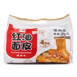 A Kuan Chili Oil Broad Noodles 4pk - Spicy Hot Flavor & Hot and Sour Flavor & Sesame Paste Flavor, Instant Food - Flavor: Sour & Hot Chili Oil - 4 pk