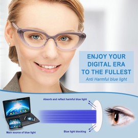 CHOFILORD 6 Pack Cat Eye Reading Glasses for Women Fashion Cute Blue Light Blocking Computer Readers Spring Hinge (A 6C Mixed, 2, multiplier_x)