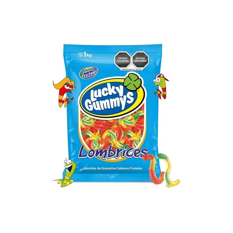 Gomitas Lucky Gummys Lombrices Sabor Frutal 1kg