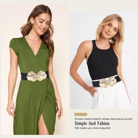 Initlove Stretchy Waist Belt for Women Wide Elastic Waistband for Dresse Black Gold 65 CM