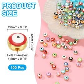 PATIKIL 8mm Evil Eye Beads, 100 Pcs Flat Round Turkish Evil Eye Charm with Golden Edge Spacer Beads Eyeball Bead for Bracelet DIY Necklace Earrings Making, Red
