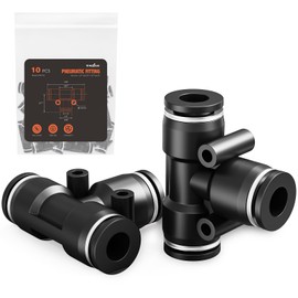 TRILINK 1/4" OD Push to Connect Fittings – Air Line Tee Connectors, Quick Connect Pneumatic Fittings, Push Lock Air Hose Fittings for Compressor, Air Tools & Tubing (10 PCS)
