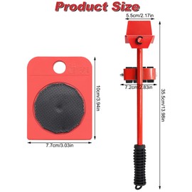 Hioph Heavy Duty Furniture Lifter with 4 Pack Moving Sliders, Furniture Movers Wheels Set 360°Rotation Furniture Sliders for Moving Heavy Furniture Appliance Refrigerator Sofa, 150KG Capacity, Red