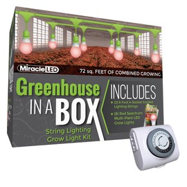 Miracle LED Greenhouse in a Box Grow Kit - Includes 4 Multi-Plant Red Spectrum 150W Replacement Grow Light Bulbs & 1 4-Socket Corded Fixture with SproutMatic Grow Light Timer (2-Pack)