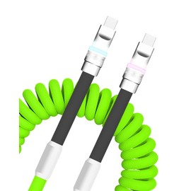 GentsStride Neon Chubby - New Spring Charge Cable Coiled Charging Cable for Carplay USB C Spiral Fast Charger Cable and Sync for Smart Phone,Tablet, Light Green+Black, Type-C to Type-C, 2.29FT-3.6FT