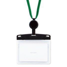 Open Industry NL-27P-GN Hanging Name Tag, Name Tag, Card Holder, ID Card, Business Card Size, Horizontal, Reel Type, Hard Case, Storage of 2, Green