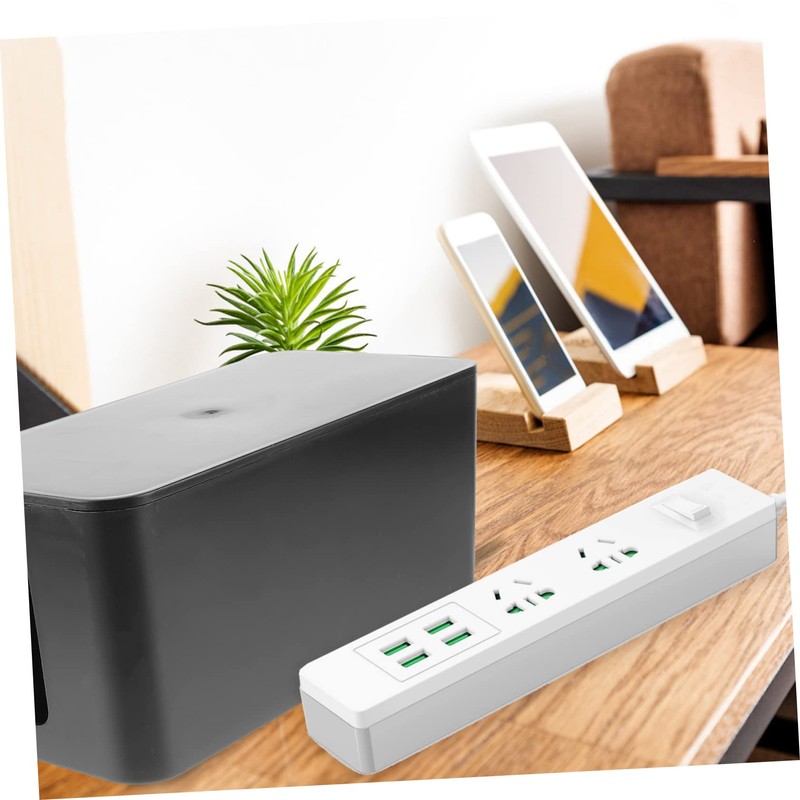 LABRIMP Cable Management Box Organizer Black Plastic Storage Case for