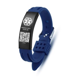 AOAMID Medical ID Bracelet with QR Code for Women Men, Silicone Adjustable QR Code Medical Alert Bracelets,Dynamic Web Information (16mm width / 6.25-8 in adjustable/Blue)
