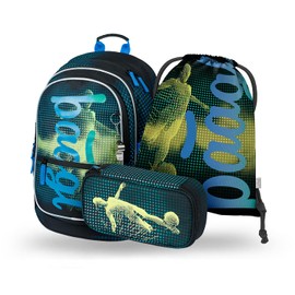 Baagl School Backpack Set, 3 Pieces, School Bag from 3rd Grade, Primary School Satchel with Chest Strap, Ergonomic School Bag, football, One Size